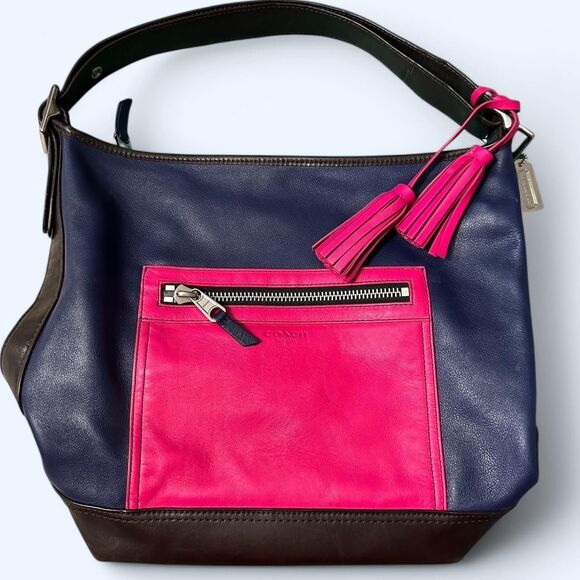Coach Legacy Colorblock Leather Hobo Bag - Navy / Fuchsia / Chocolate Brown - Picture 1 of 7
